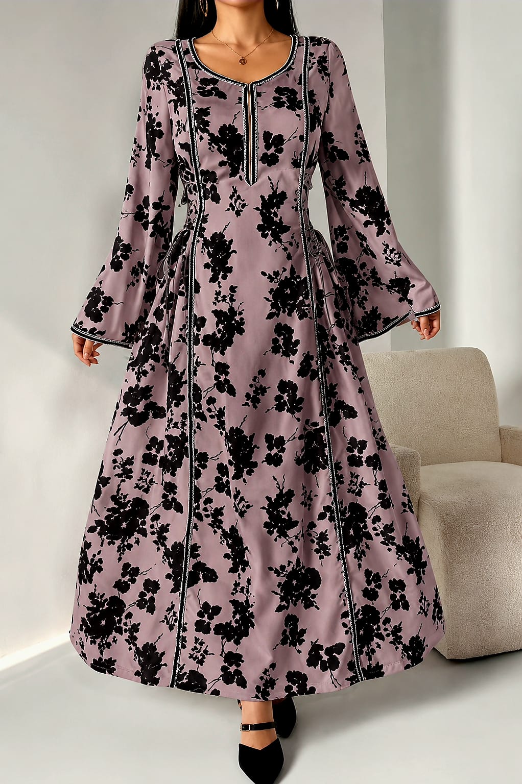 AL NAJMA PINK FLORAL KAFTAN DRESS