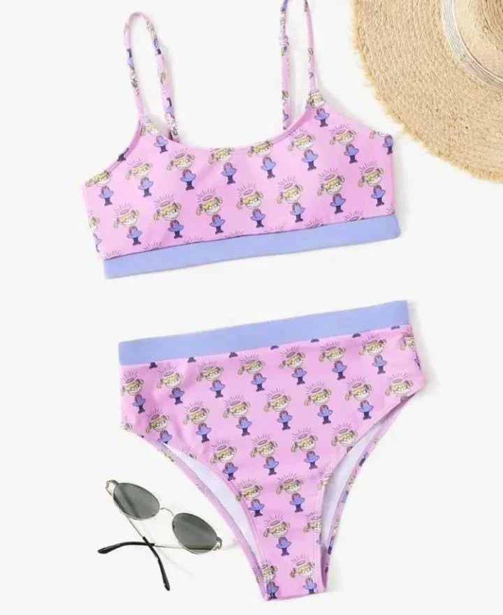 SHEIN PREMIUM Women's Angelica Rugrats Print Pink Bikini Swimwear