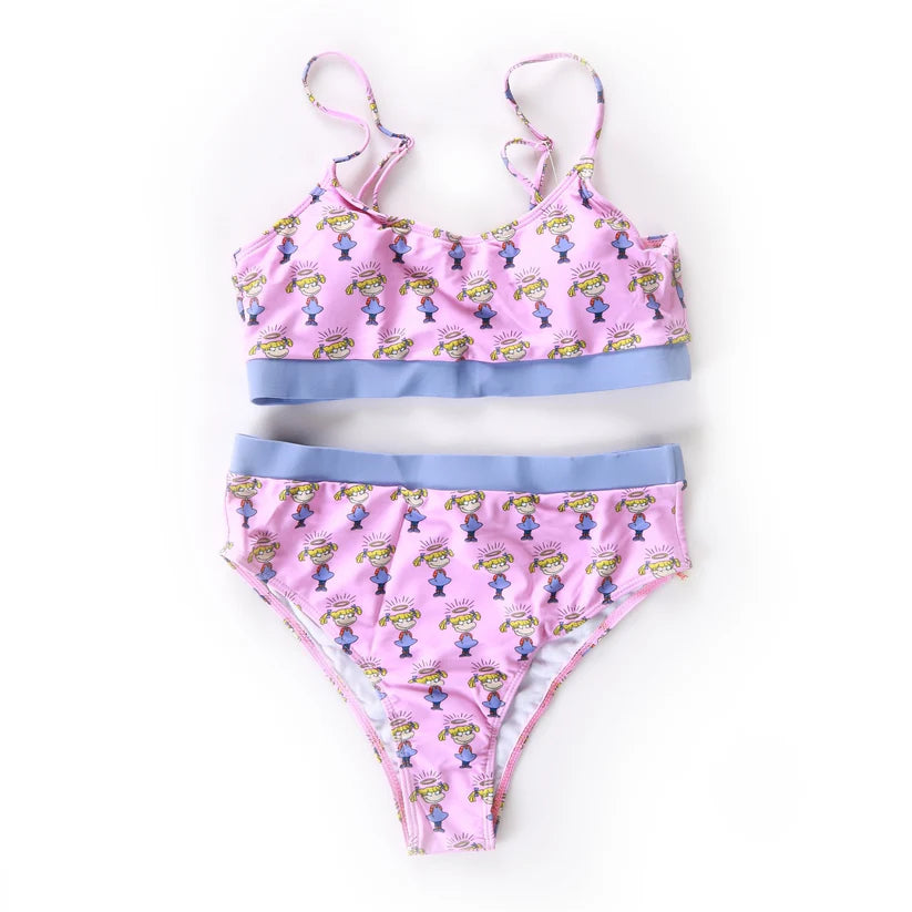 SHEIN PREMIUM Women's Angelica Rugrats Print Pink Bikini Swimwear