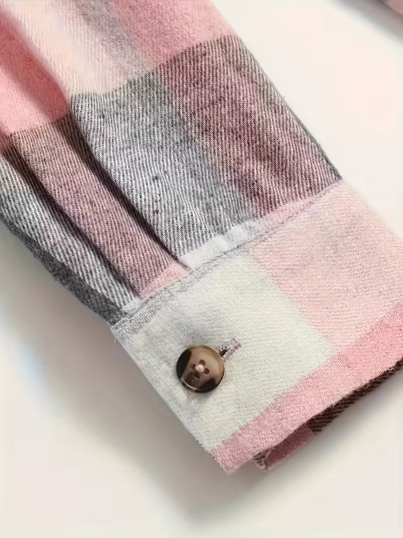 Plaid Longline Casual Shacket – Pink & Gray