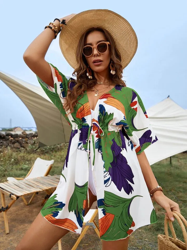 SHEIN Tropical Print Kimono Cover-Up