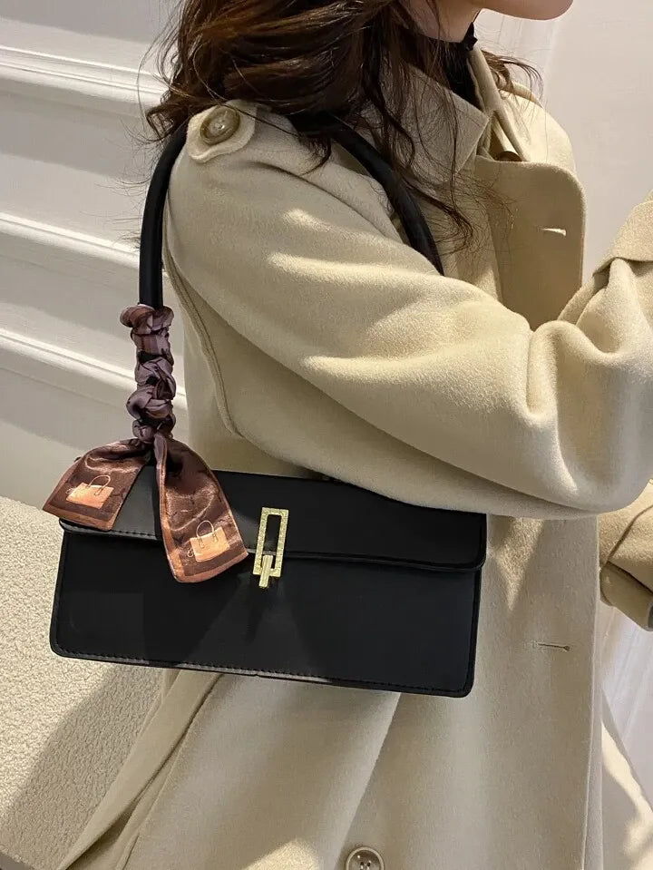 Skinny Scarf Decor Flap Shoulder Bag