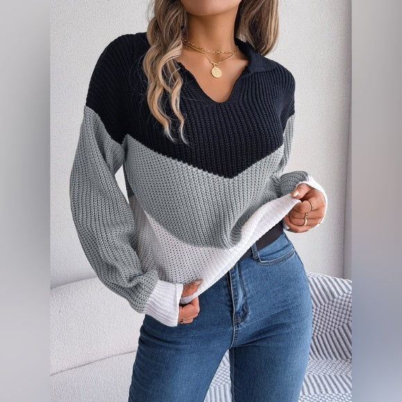Charcoal Color Block Knit Sweater