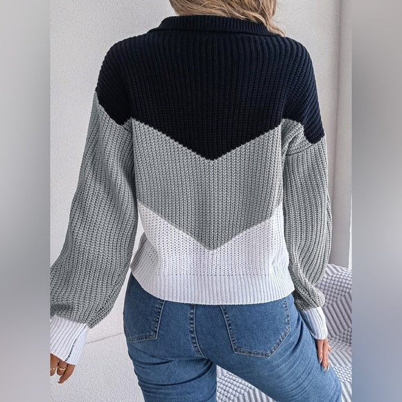 Charcoal Color Block Knit Sweater