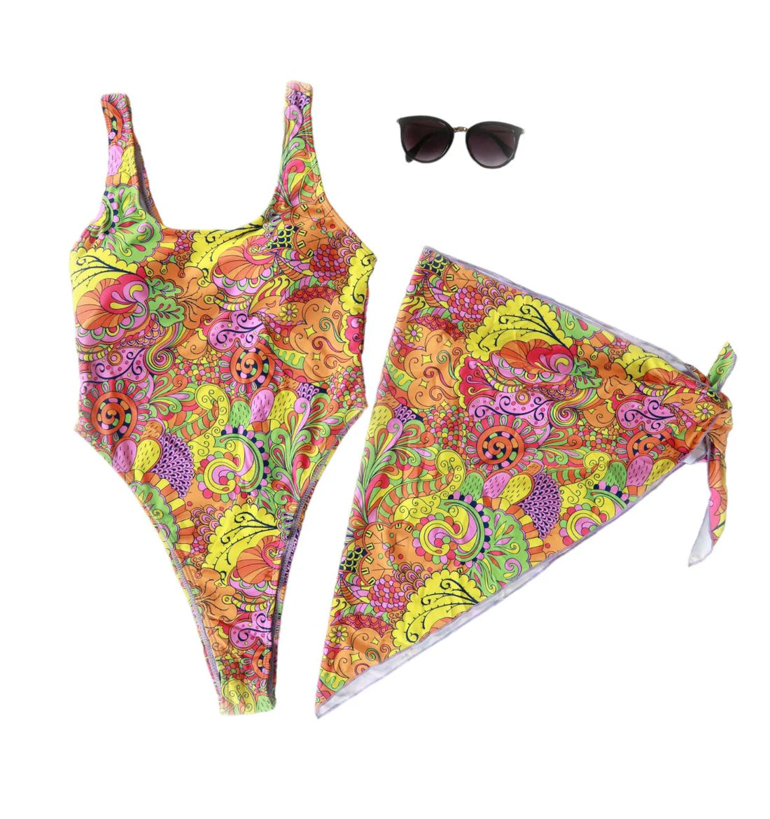 SHEIN PREMIUM Women's Multicolor Tow Piece Swimwear With Scarf