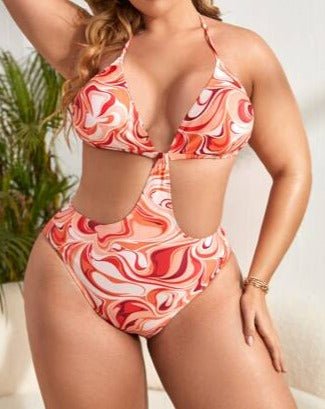 SHEIN PREMIUM Women's Orange Swimwear Bikini One Piece