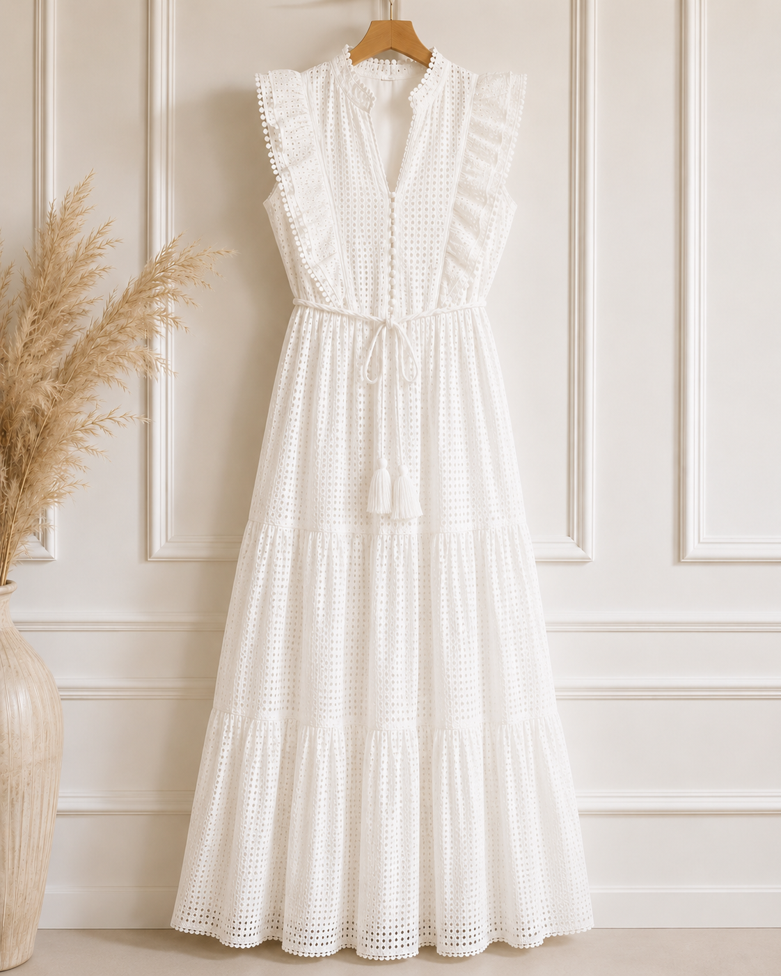 THE WHITE BRODERIE TIERED MAXI DRESS