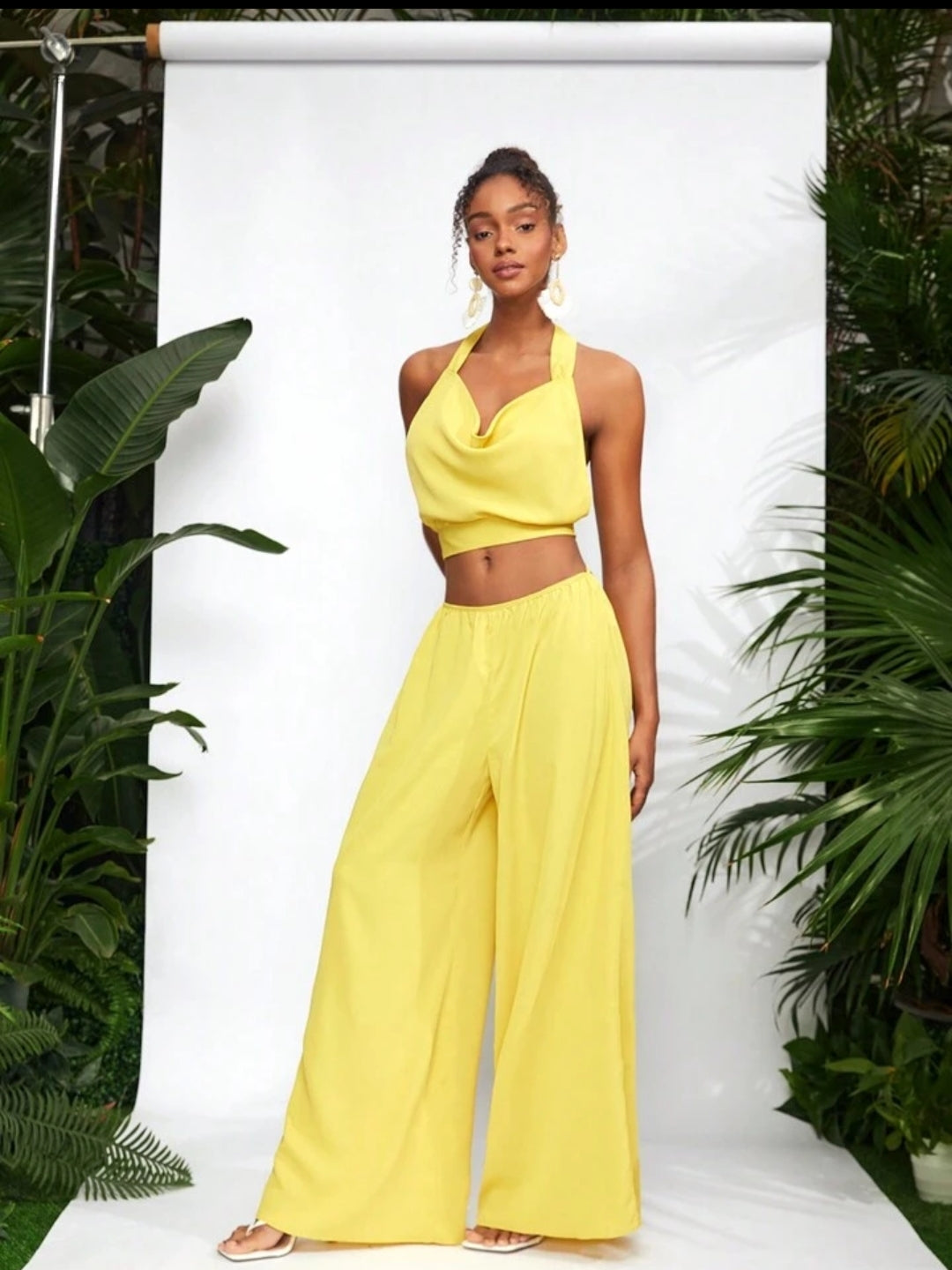 SHEIN X TrendsALEXANDRIA Draped Neck Top & Pants Set
