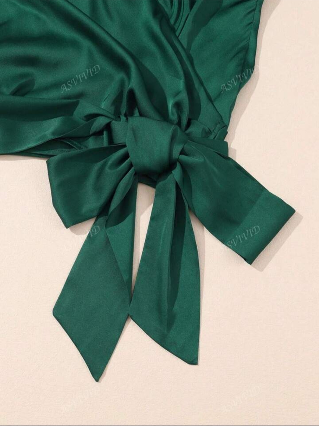 Exquisite Ruched Overlap Satin Top with Elegant Tie Detailing