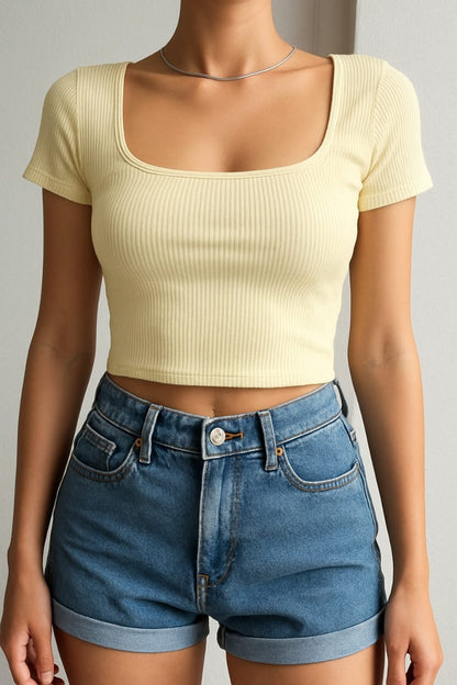 Shein Ribbed Square Neck Crop Tee