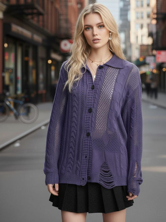SHEIN X Poppy Cable Knit Cardigan – Purple Edition