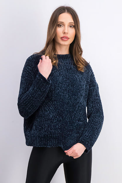 Chenille Navy Blue Knit Sweater