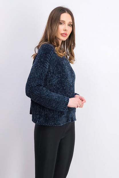 Chenille Navy Blue Knit Sweater