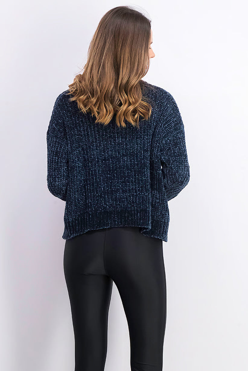 Chenille Navy Blue Knit Sweater