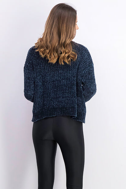 Chenille Navy Blue Knit Sweater