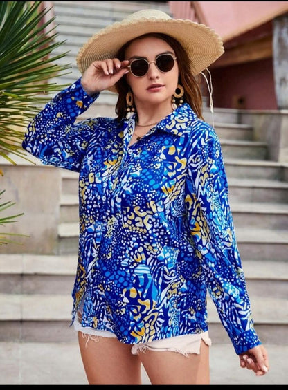 SHEIN Abstract Print Button Front Shirt
