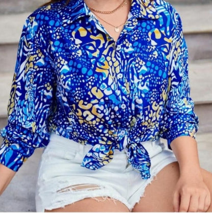 SHEIN Abstract Print Button Front Shirt