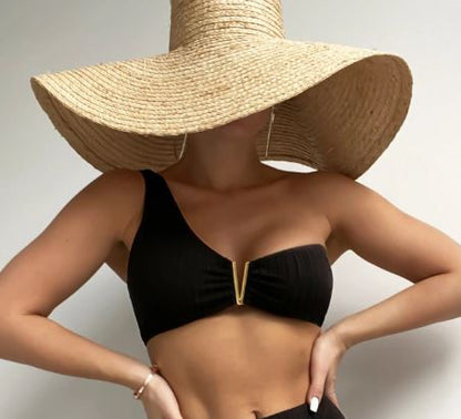 SHEIN Swim One Shoulder V-Notch Textured Bikini Top (only top)