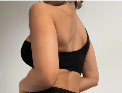 SHEIN Swim One Shoulder V-Notch Textured Bikini Top (only top)