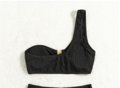 SHEIN Swim One Shoulder V-Notch Textured Bikini Top (only top)