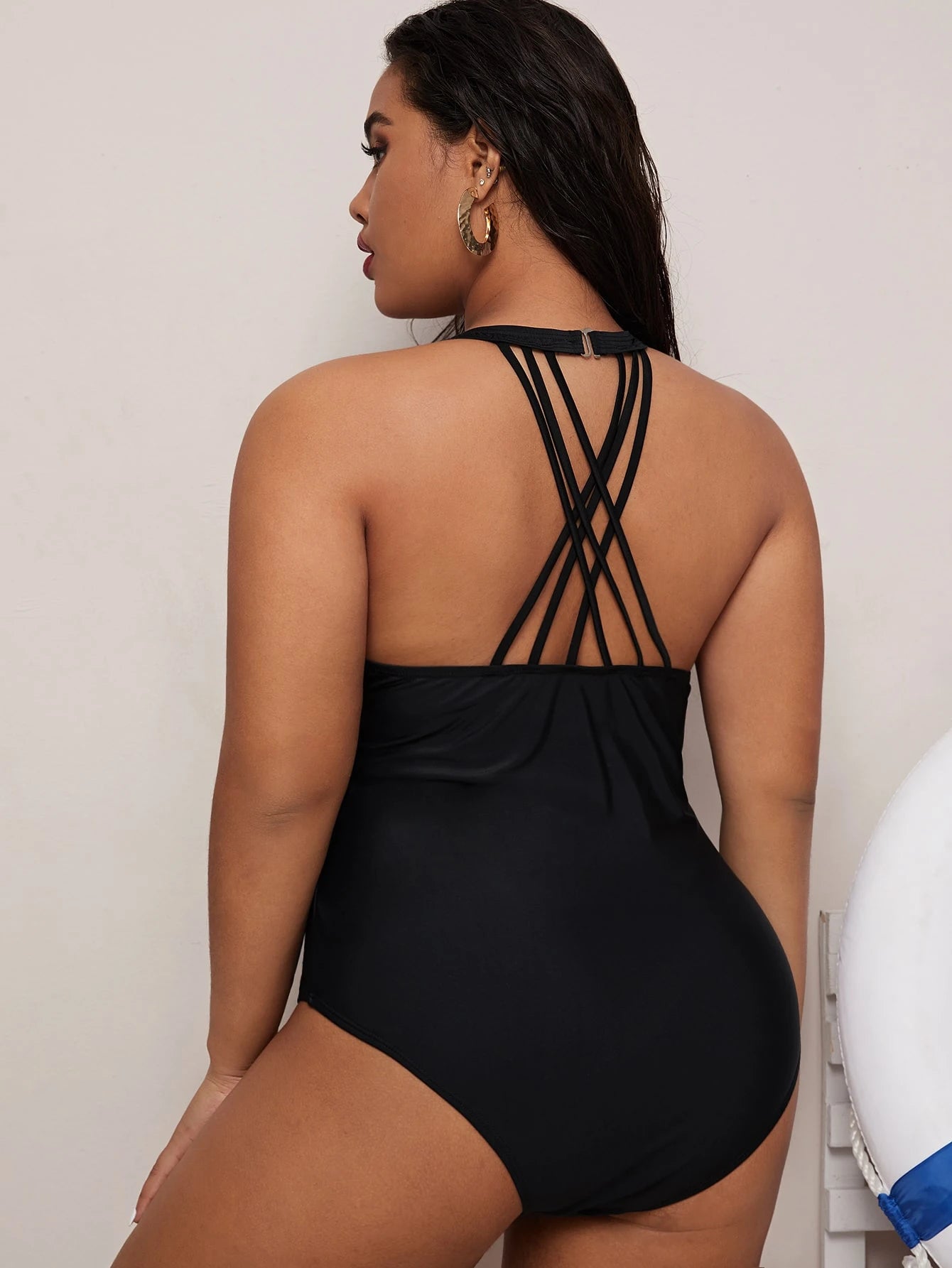 SHEIN Swim Curve Striped Mesh Swimsuit