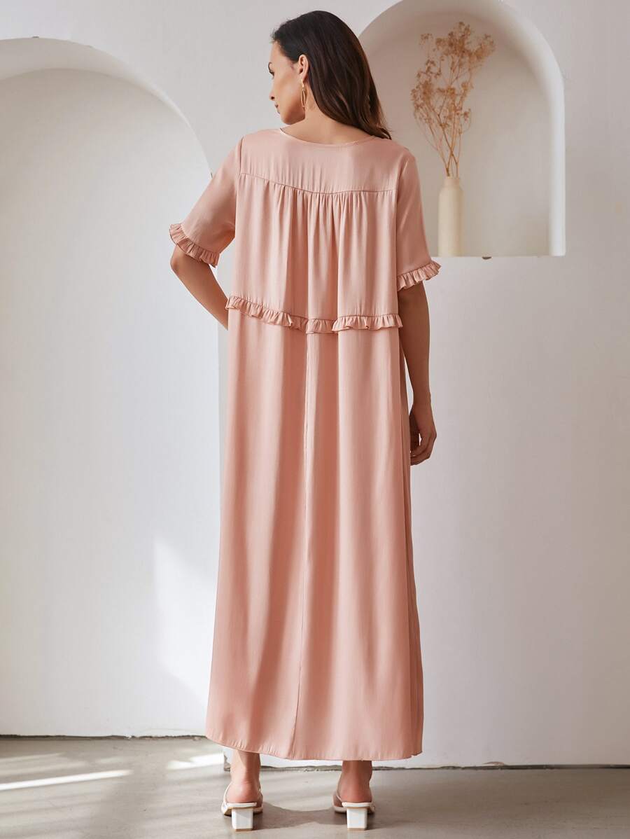 SHEIN ROMWE Solid Frill Maxi Dress