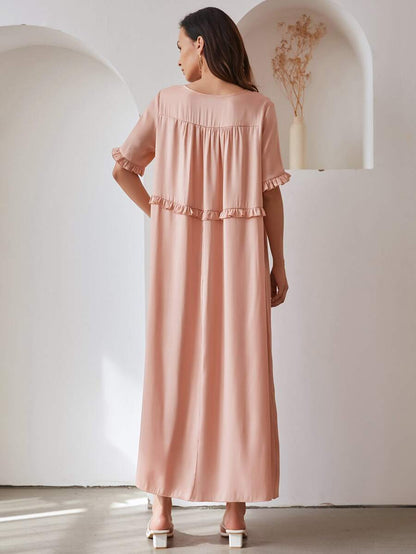 SHEIN ROMWE Solid Frill Maxi Dress