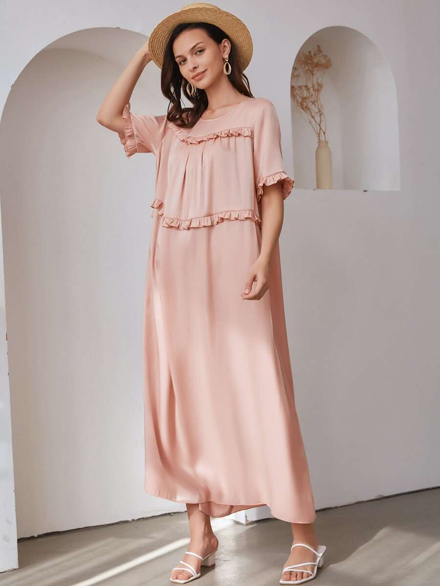 SHEIN ROMWE Solid Frill Maxi Dress