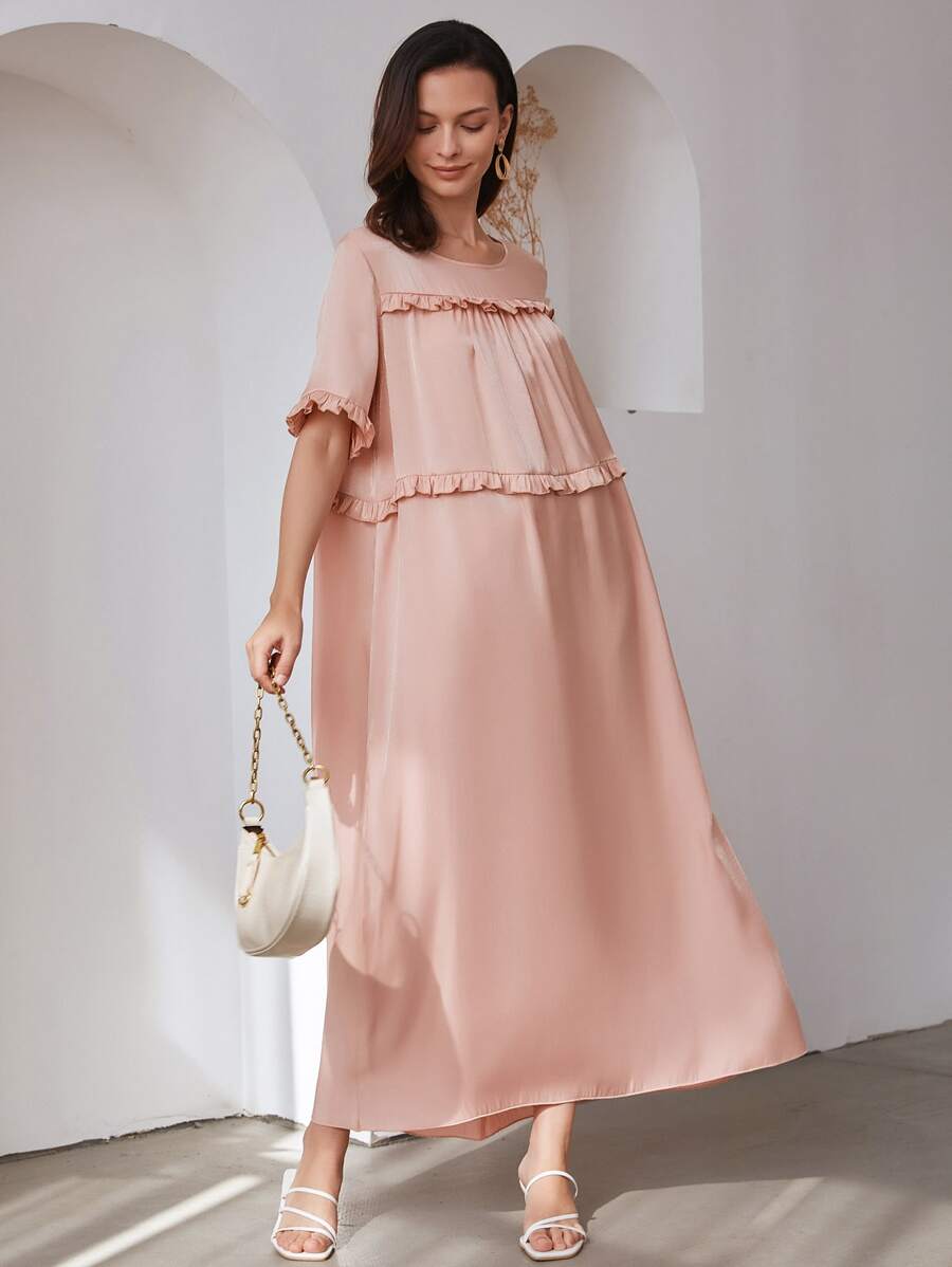 SHEIN ROMWE Solid Frill Maxi Dress