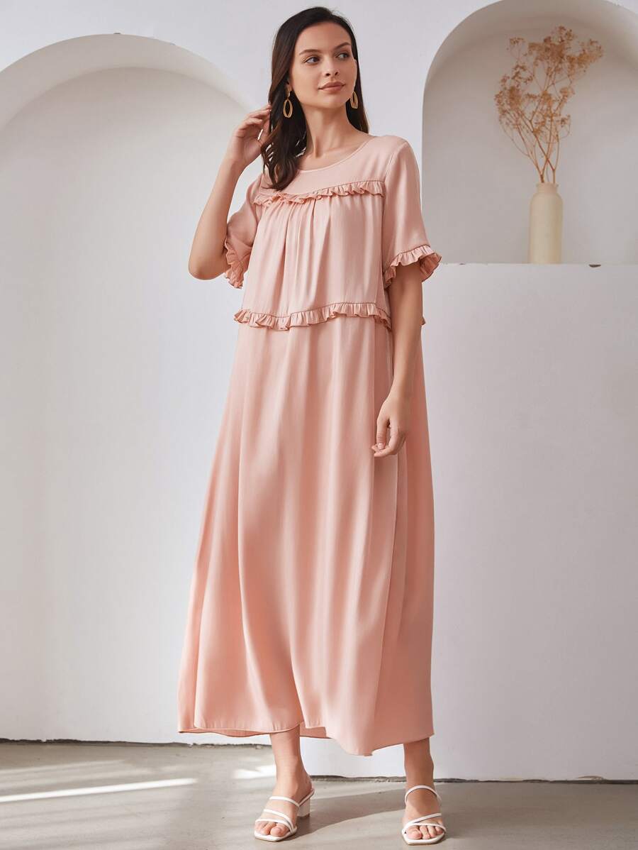 SHEIN ROMWE Solid Frill Maxi Dress