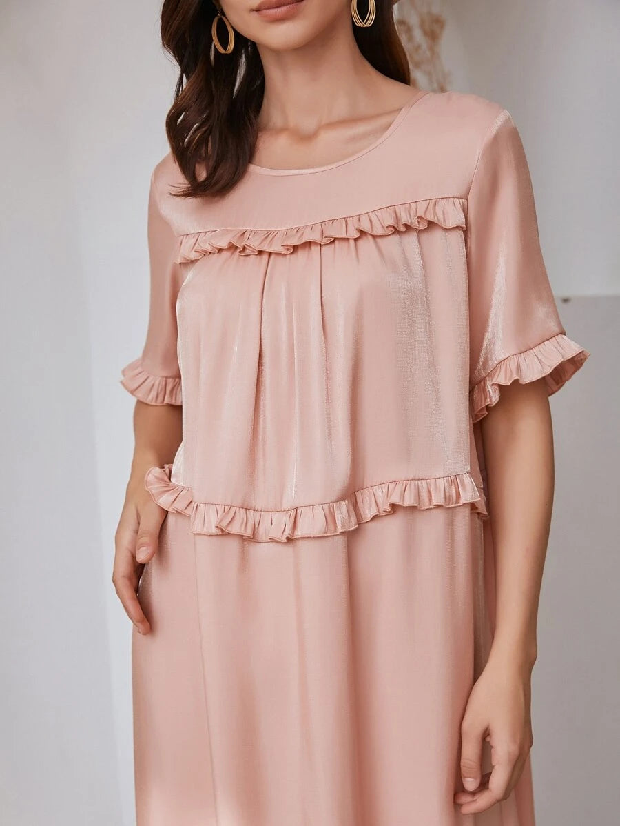 SHEIN ROMWE Solid Frill Maxi Dress