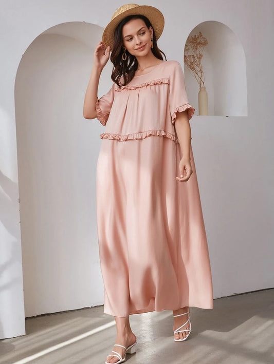 SHEIN ROMWE Solid Frill Maxi Dress