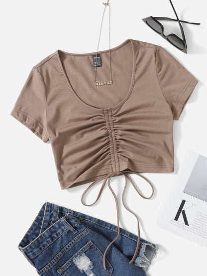 SHEIN Drawstring Ruched Crop Top