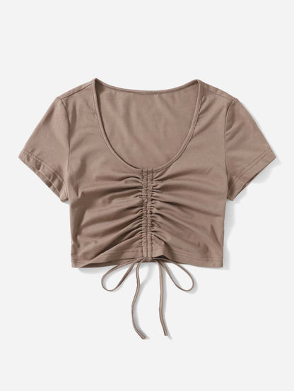 SHEIN Drawstring Ruched Crop Top