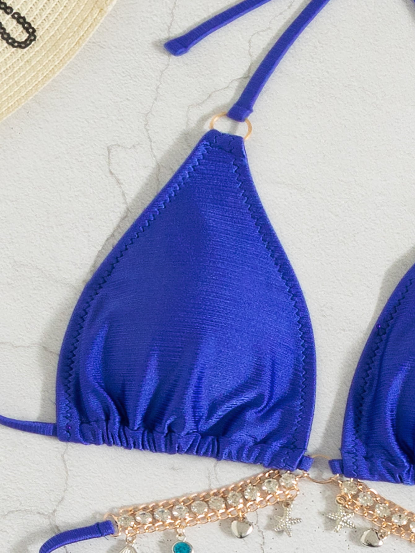 SHEIN Chain Detail Triangle Bikini Set With Beach Skirt