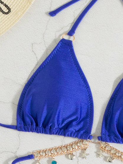 SHEIN Chain Detail Triangle Bikini Set With Beach Skirt