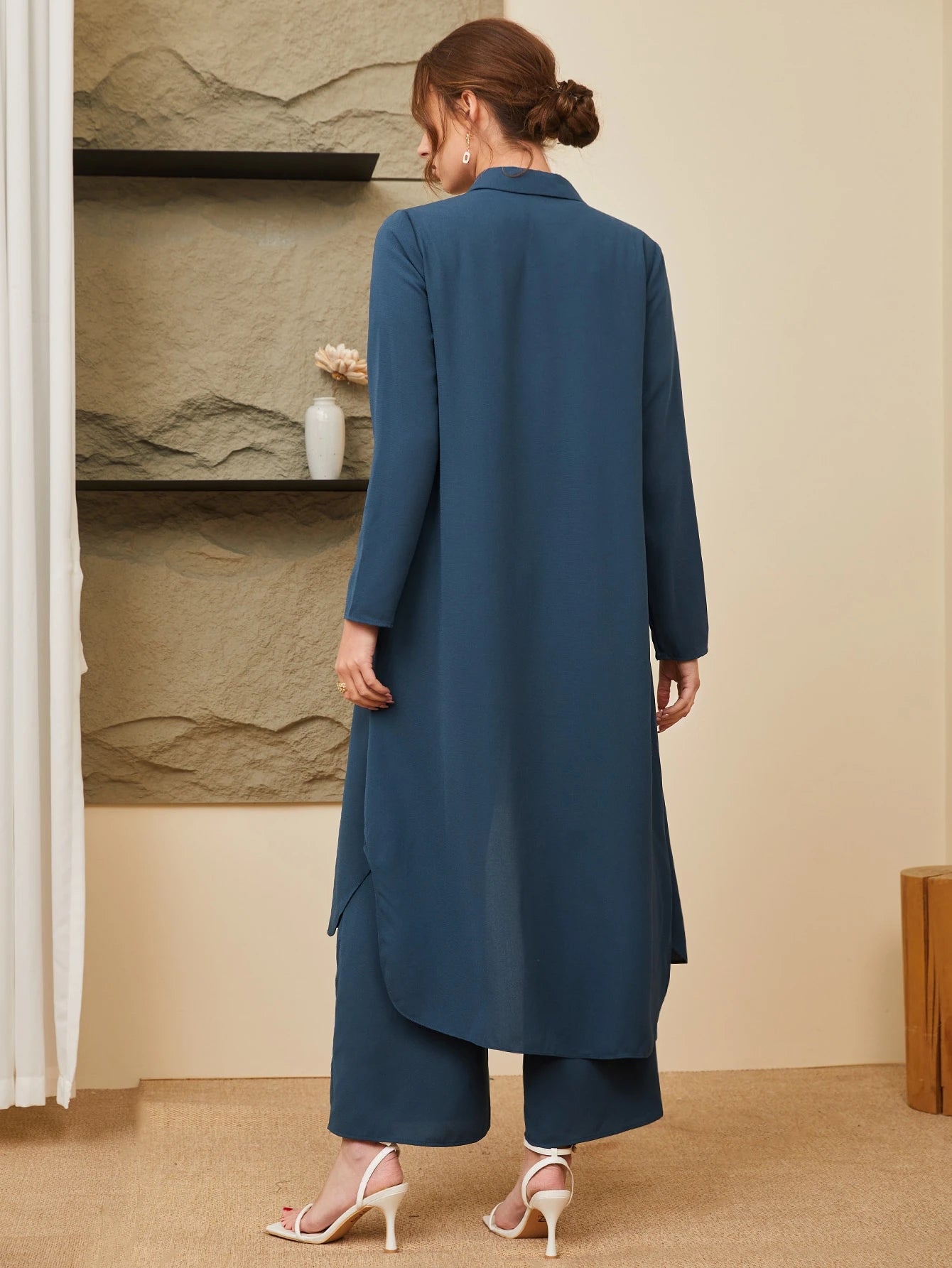 Shein long shirt & Wide-Leg Pants Set