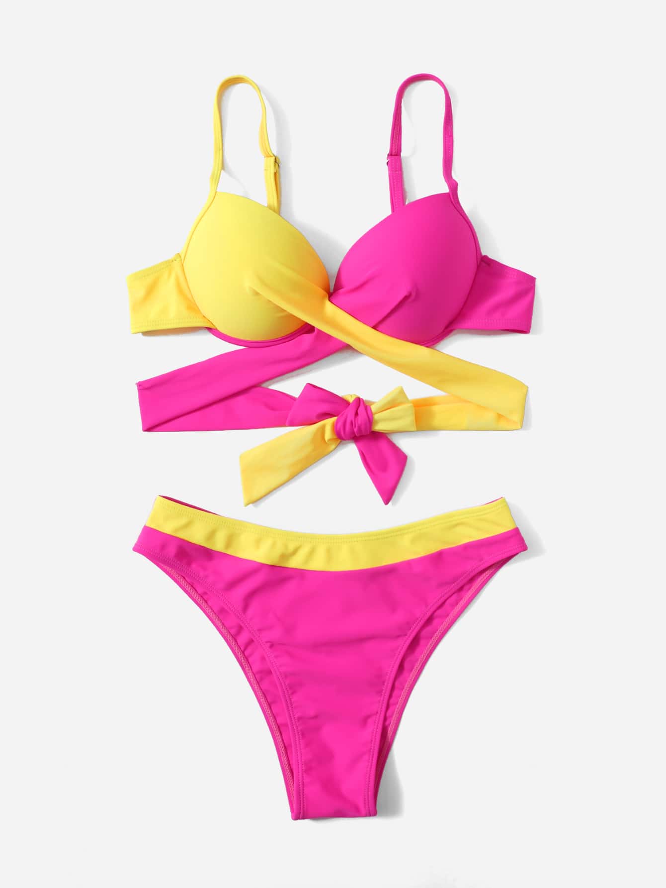 SHEIN Beach Two-Tone Wrap Push-Up Bikini Set