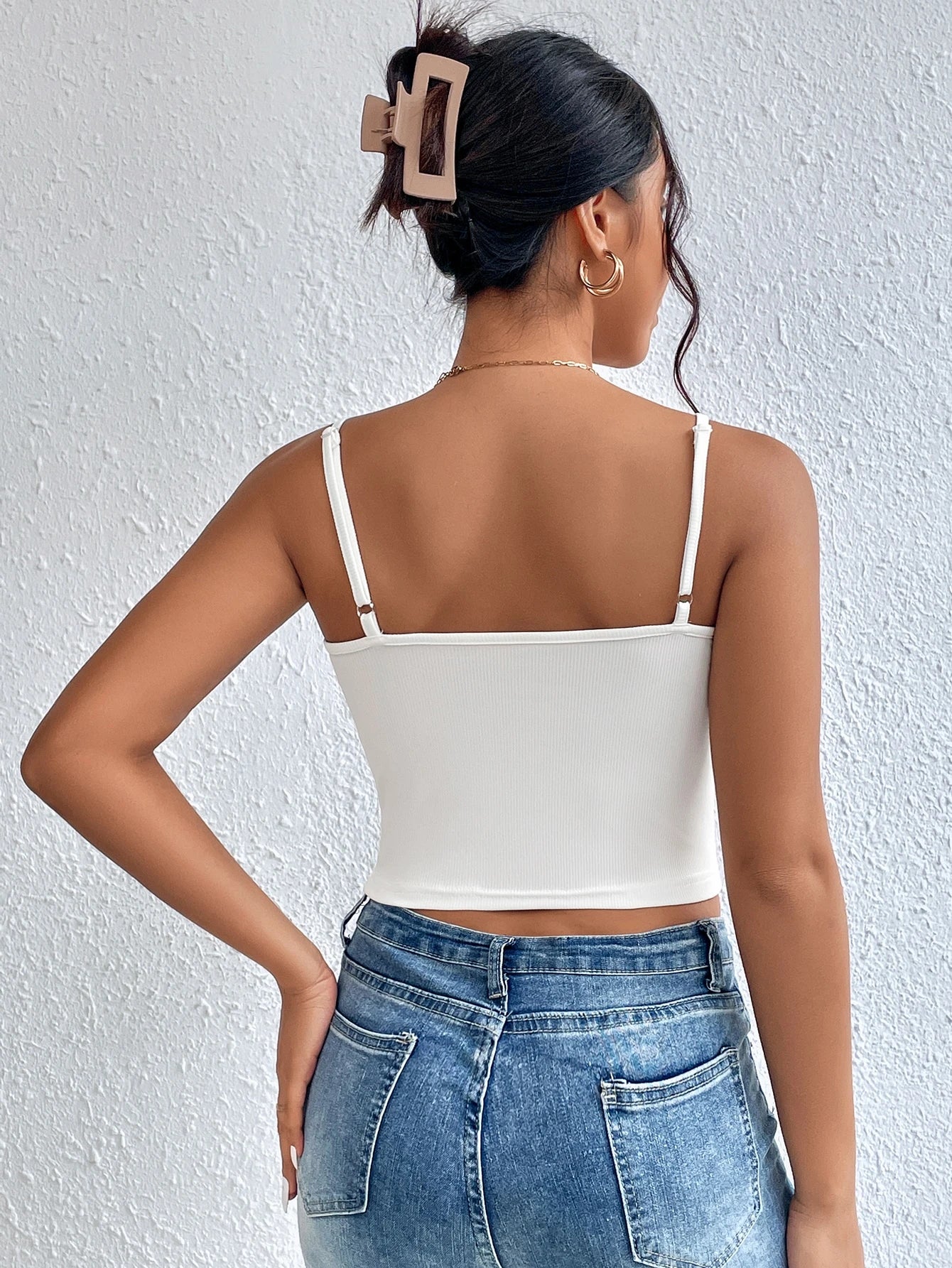 SHEIN BASICS White Lace-Trim Cami Top