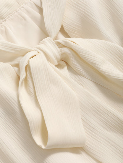 DAZY THE TIE-NECK PEARL PUFF BLOUSE