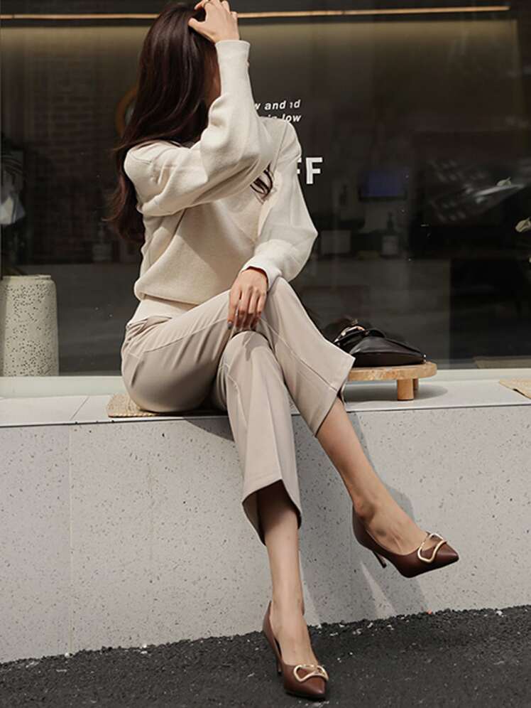 SHEIN DAZY Solid Knit Pullover Sweater