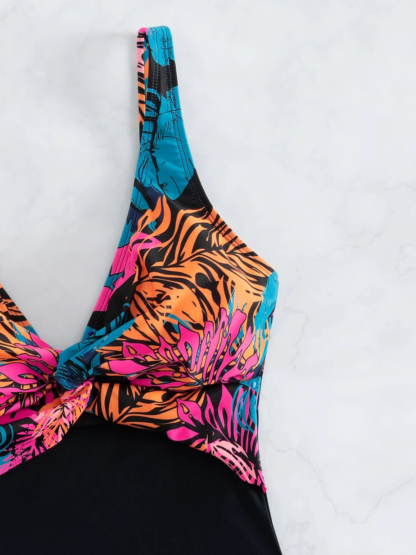 SHEIN Tropical Print Drawstring One-Piece Swimsuit
