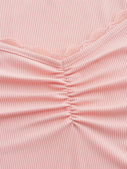 ROMWE SWEETHEART NECK RUCHED RIBBED TEE