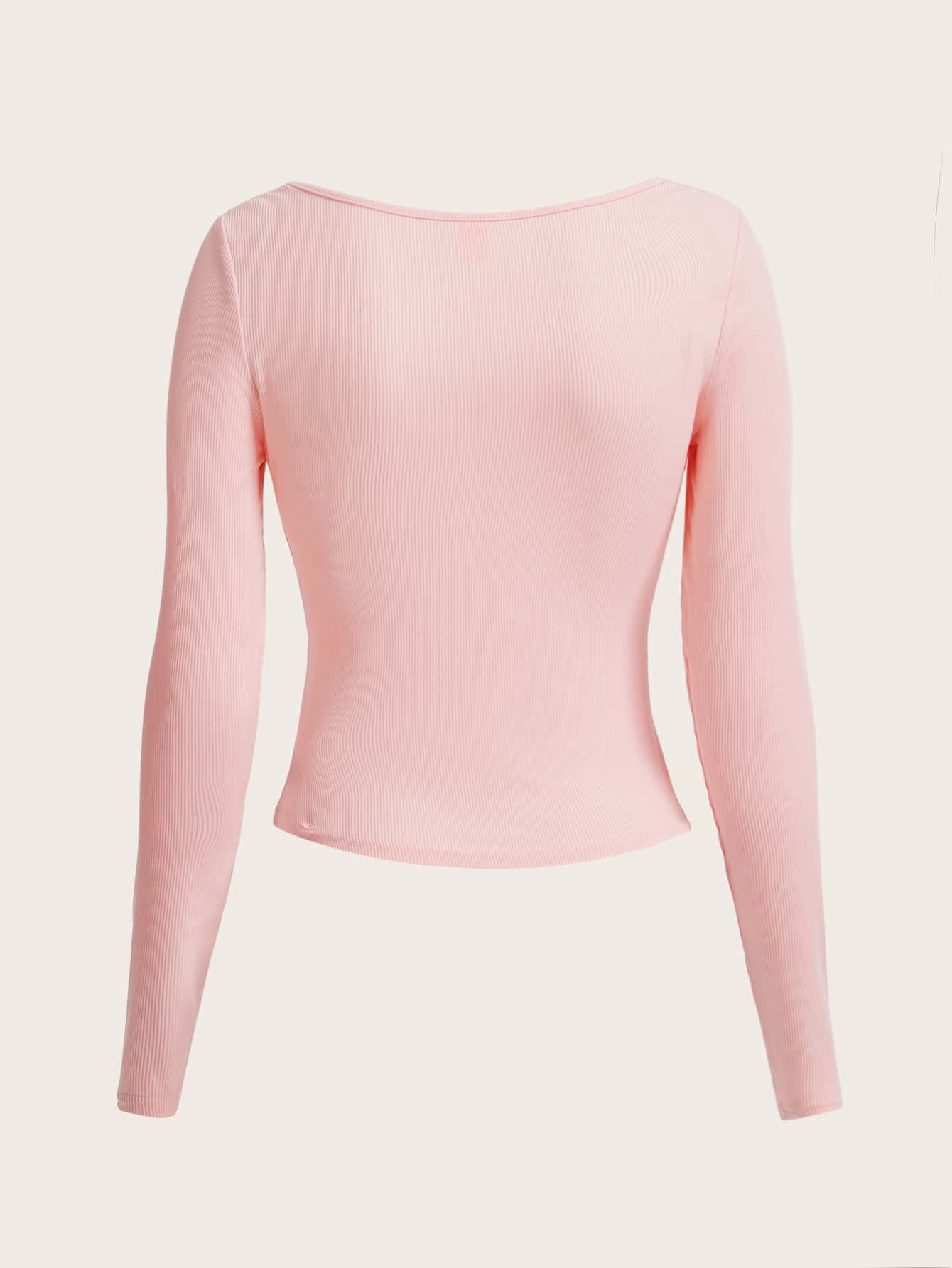 ROMWE SWEETHEART NECK RUCHED RIBBED TEE