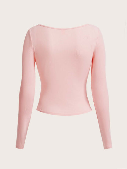 ROMWE SWEETHEART NECK RUCHED RIBBED TEE