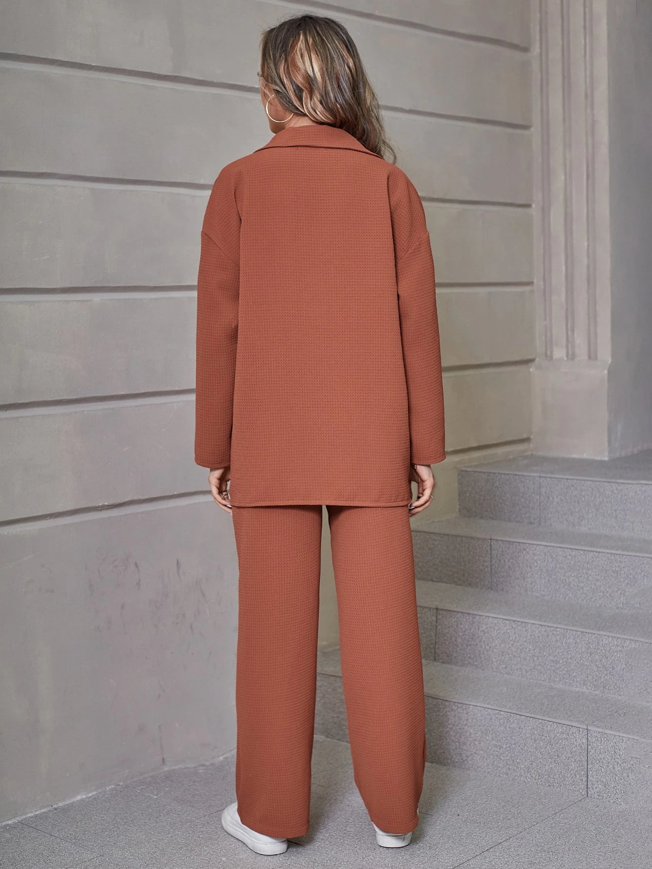 SHEIN Essnce Waffle Knit Pocket Set
