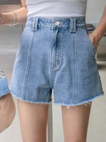 Raw Hem Washed Denim Shorts