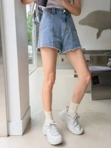 Raw Hem Washed Denim Shorts