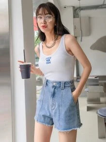 Raw Hem Washed Denim Shorts