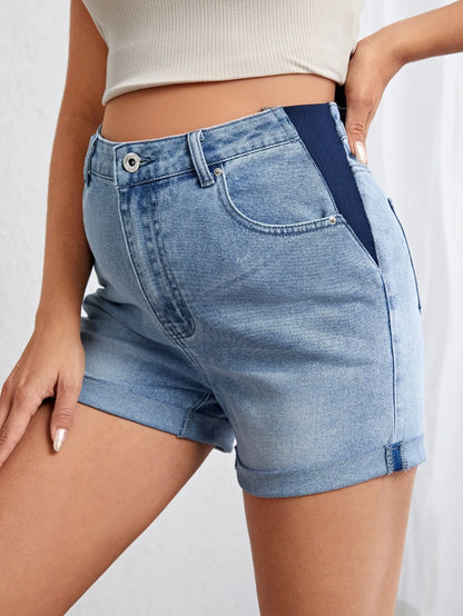 SHEIN Maternity Roll-Up Hem Denim Shorts